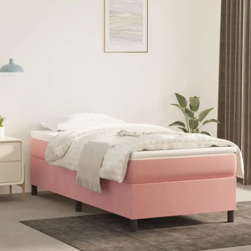 Lichtgrijs bed met multiplex lattenbodem en zacht fluweel materiaal - Roze / 90 x 190 cm / 35 cm - Bedden & bedframes