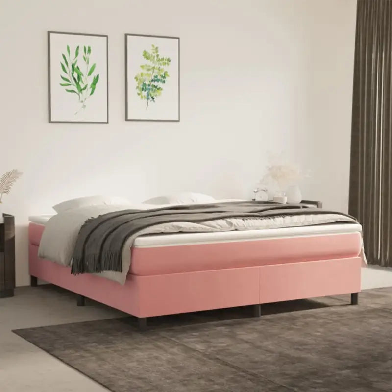Lichtgrijs bed met multiplex lattenbodem en zacht fluweel materiaal - Roze / 160 x 200 cm / 35 cm - Bedden & bedframes