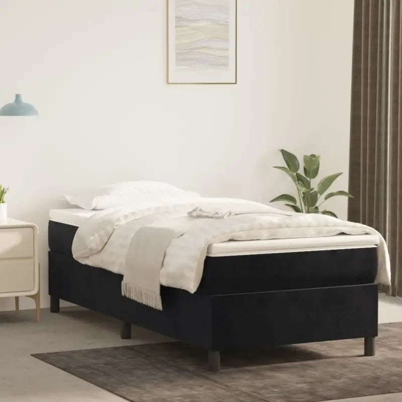 Lichtgrijs bed met multiplex lattenbodem en zacht fluweel materiaal - Zwart / 90 x 200 cm / 35 cm - Bedden & bedframes