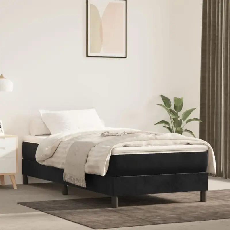 Lichtgrijs bed met multiplex lattenbodem en zacht fluweel materiaal - Zwart / 90 x 200 cm / 25 cm - Bedden & bedframes