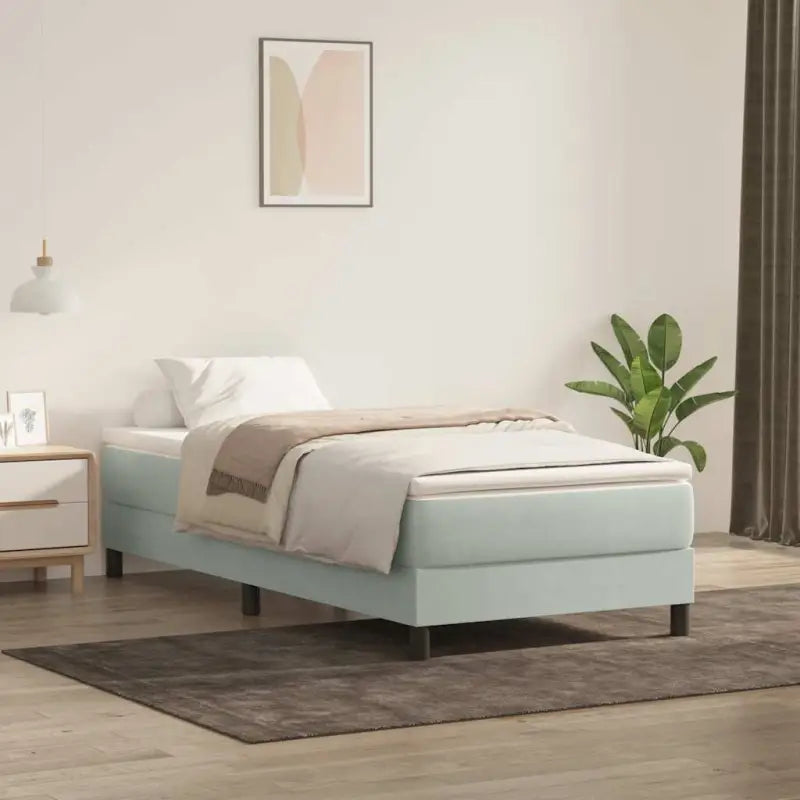 Lichtgrijs bed met multiplex lattenbodem en zacht fluweel materiaal - Lichtgrijs / 90 x 220 cm / 25 cm - Bedden &