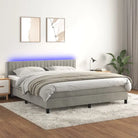 Lichtgrijs boxspring met fluweel materiaal en schuim vulling - Bedden & bedframes