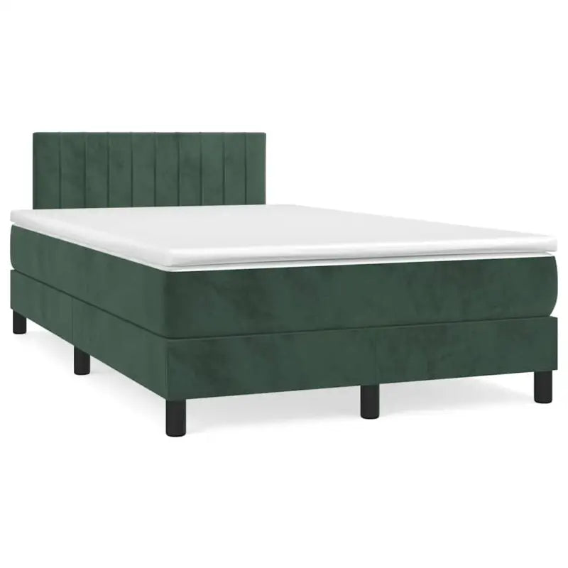 Lichtgrijs boxspring met fluweel materiaal en schuim vulling - Donkergroen / 120 x 190 cm / Verticale strepen - Bedden