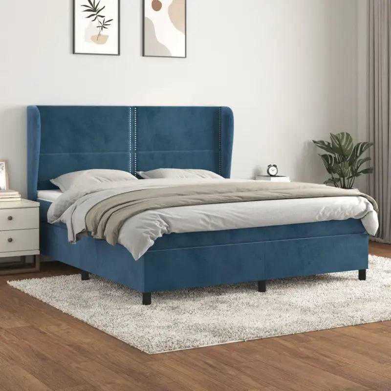Lichtgrijs materiaal bed met schuim vulling voor comfortabele nachtrust - Donkerblauw / 160 x 200 cm / Effen