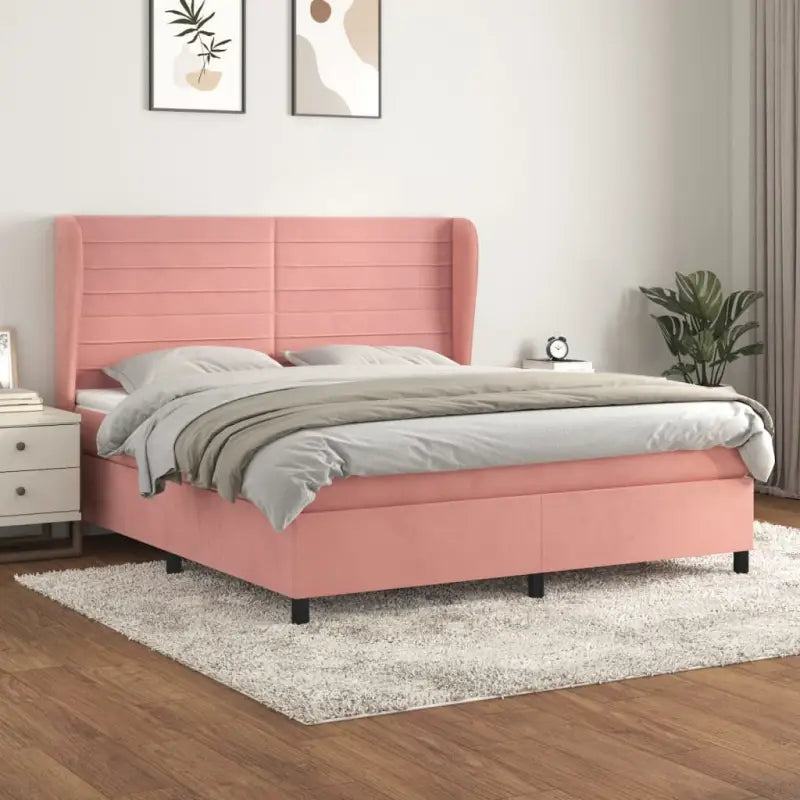 Lichtgrijs materiaal bed met schuim vulling voor comfortabele nachtrust - Roze / 180 x 200 cm / horizontale strepen