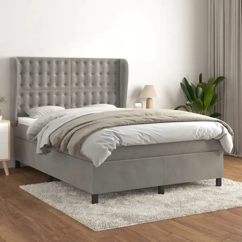Lichtgrijs materiaal bed met schuim vulling voor comfortabele nachtrust - Lichtgrijs / 140 x 190 cm / knoppwn - Bedden