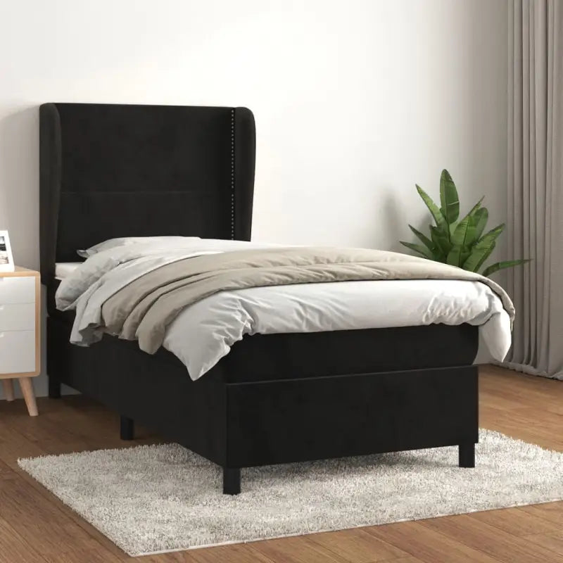 Lichtgrijs materiaal bed met schuim vulling voor comfortabele nachtrust - Zwart / 100 x 200 cm / Effen met spijkers