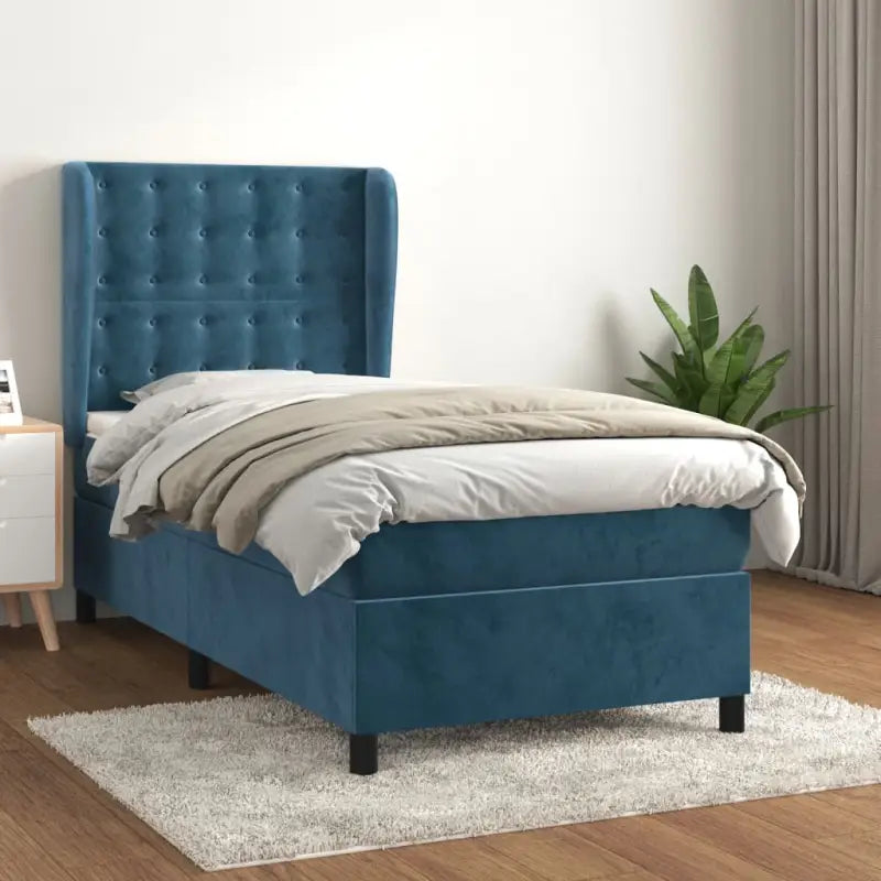 Lichtgrijs materiaal bed met schuim vulling voor comfortabele nachtrust - Donkerblauw / 100 x 200 cm / knoppwn - Bedden
