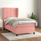 Lichtgrijs materiaal bed met schuim vulling voor comfortabele nachtrust - Roze / 90 x 200 cm / Blok met vierkanten