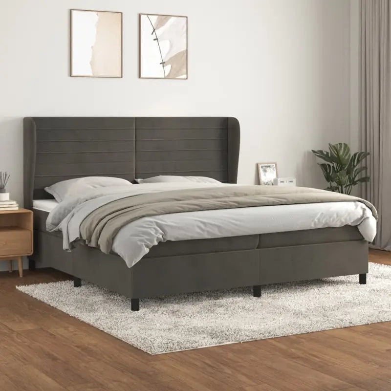 Lichtgrijs materiaal bed met schuim vulling voor comfortabele nachtrust - Donkergrijs / 200 x 200 cm / horizontale