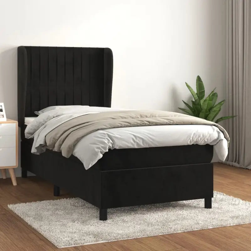 Lichtgrijs materiaal bed met schuim vulling voor comfortabele nachtrust - Zwart / 80 x 200 cm / Verticale strepen