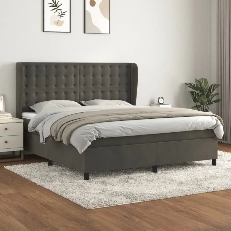 Lichtgrijs materiaal bed met schuim vulling voor comfortabele nachtrust - Donkergrijs / 180 x 200 cm / knoppwn - Bedden
