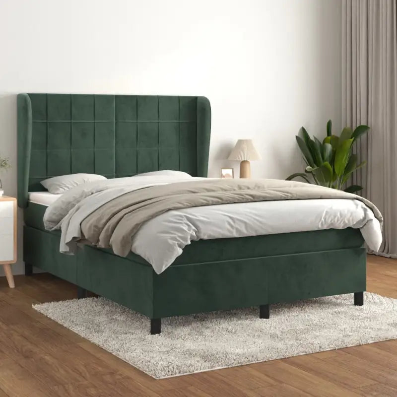 Lichtgrijs materiaal bed met schuim vulling voor comfortabele nachtrust - Donkergroen / 140 x 190 cm / Blok