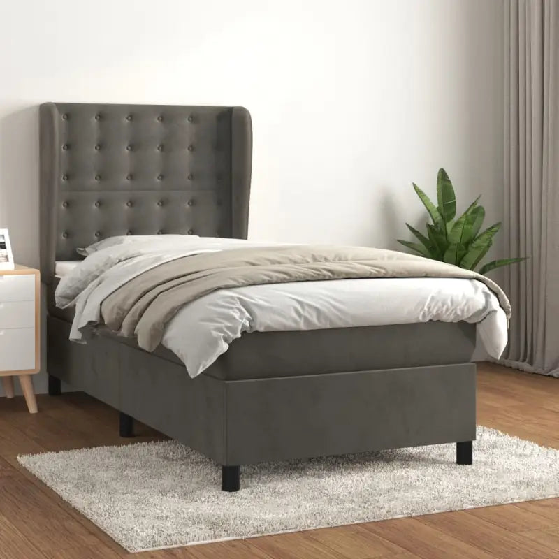 Lichtgrijs materiaal bed met schuim vulling voor comfortabele nachtrust - Donkergrijs / 80 x 200 cm / knoppwn - Bedden