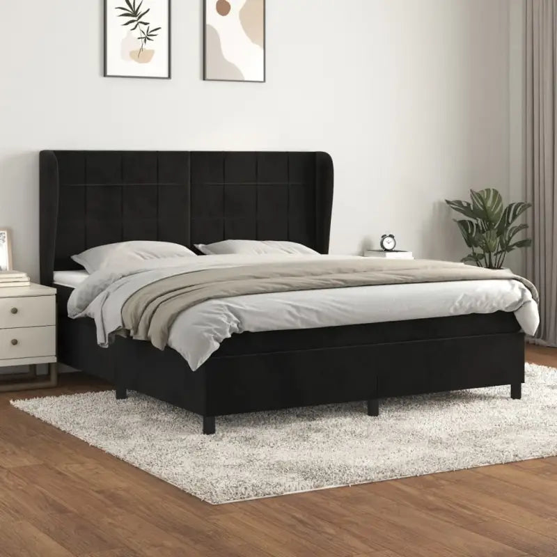 Lichtgrijs materiaal bed met schuim vulling voor comfortabele nachtrust - Zwart / 180 x 200 cm / Blok met vierkanten