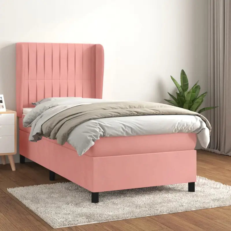 Lichtgrijs materiaal bed met schuim vulling voor comfortabele nachtrust - Roze / 100 x 200 cm / Verticale strepen