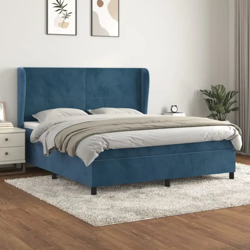 Lichtgrijs materiaal bed met schuim vulling voor comfortabele nachtrust - Donkerblauw / 180 x 200 cm / Effen ontwerp