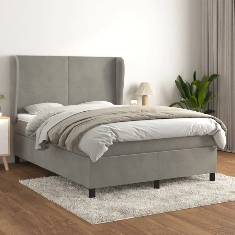 Lichtgrijs materiaal bed met schuim vulling voor comfortabele nachtrust - Lichtgrijs / 140 x 190 cm / Effen ontwerp