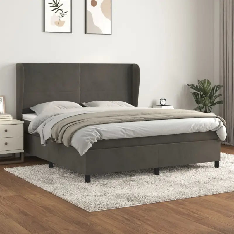 Lichtgrijs materiaal bed met schuim vulling voor comfortabele nachtrust - Donkergrijs / 160 x 200 cm / Effen ontwerp