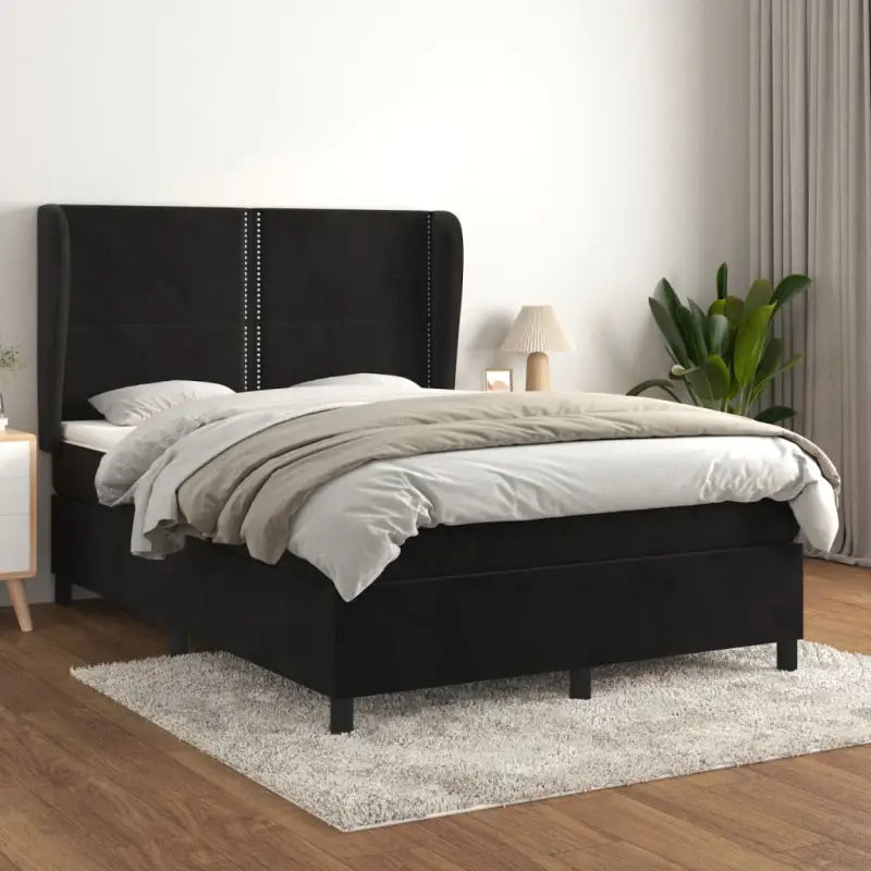 Lichtgrijs materiaal bed met schuim vulling voor comfortabele nachtrust - Zwart / 140 x 190 cm / Effen met spijkers