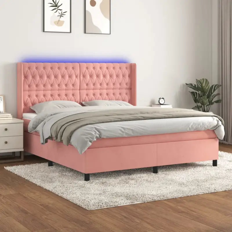 Lichtgrijs materiaal boxspring met schuim vulling voor een rustgevende slaap - Roze / 180 x 200 cm / Getuft ontwerp