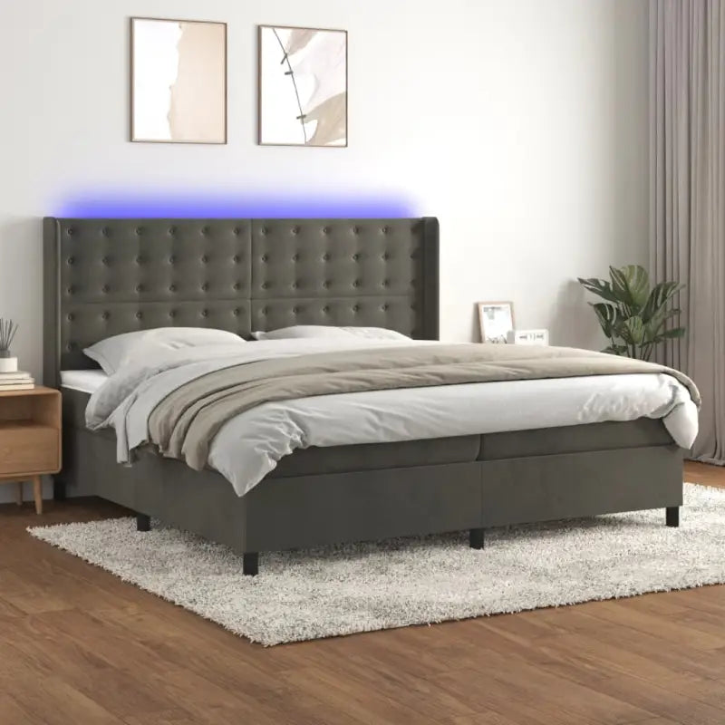 Lichtgrijs materiaal boxspring met schuim vulling voor een rustgevende slaap - Donkergrijs / 200 x 200 cm / knoppwn