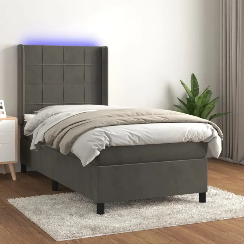 Lichtgrijs materiaal boxspring met schuim vulling voor een rustgevende slaap - Donkergrijs / 90 x 200 cm / Blok