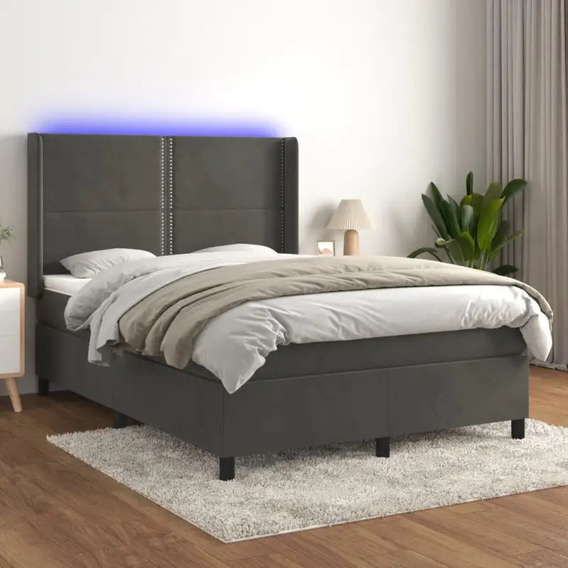 Lichtgrijs materiaal boxspring met schuim vulling voor een rustgevende slaap - Donkergrijs / 140 x 190 cm / Effen