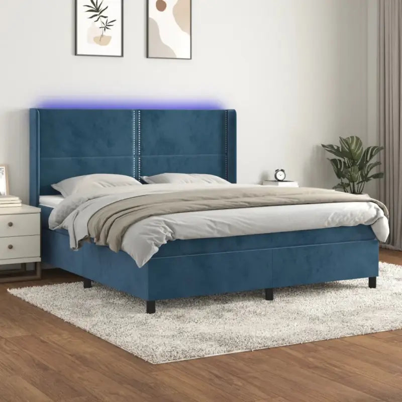 Lichtgrijs materiaal boxspring met schuim vulling voor een rustgevende slaap - Donkerblauw / 180 x 200 cm / Effen