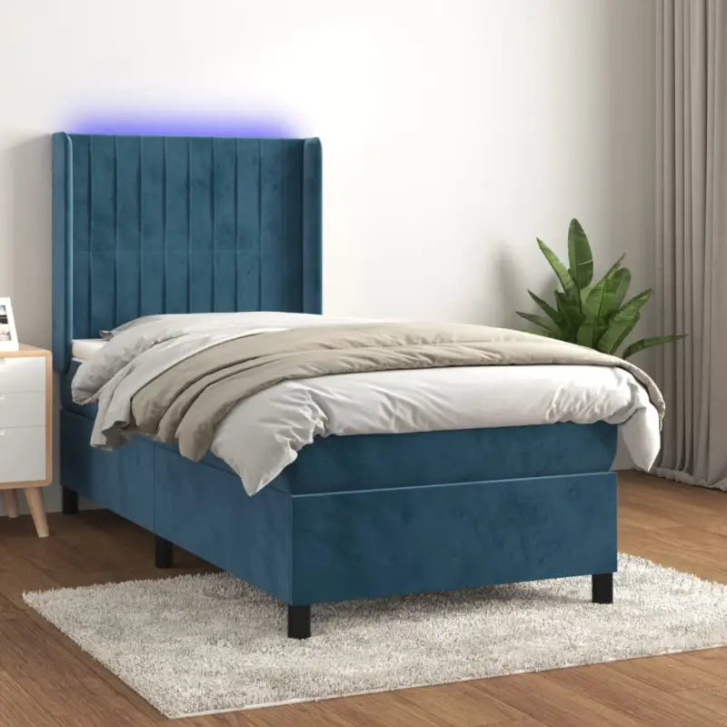 Lichtgrijs materiaal boxspring met schuim vulling voor een rustgevende slaap - Donkerblauw / 90 x 200 cm / Verticale