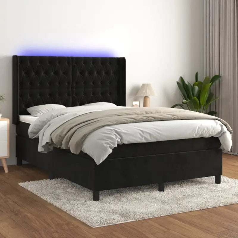 Lichtgrijs materiaal boxspring met schuim vulling voor een rustgevende slaap - Zwart / 140 x 190 cm / Getuft ontwerp