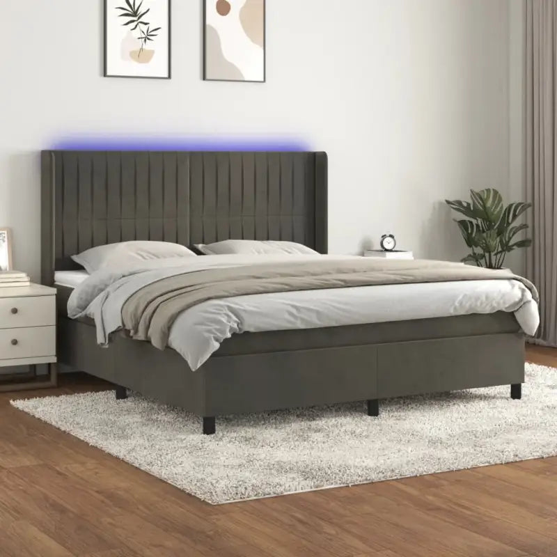 Lichtgrijs materiaal boxspring met schuim vulling voor een rustgevende slaap - Donkergrijs / 160 x 200 cm / Verticale