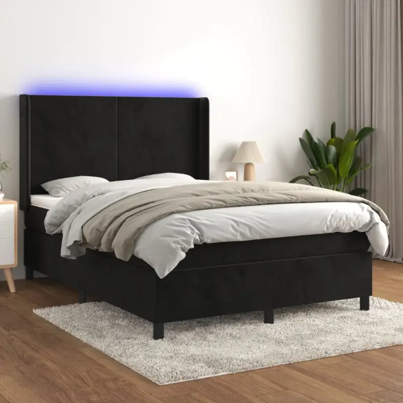 Lichtgrijs materiaal boxspring met schuim vulling voor een rustgevende slaap - Zwart / 140 x 200 cm / Effen ontwerp