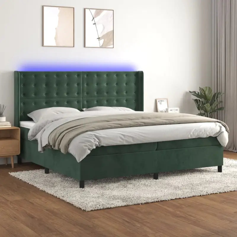 Lichtgrijs materiaal boxspring met schuim vulling voor een rustgevende slaap - Donkergroen / 200 x 200 cm / knoppwn
