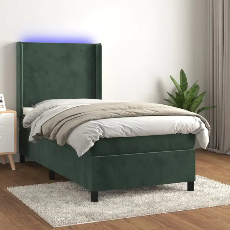 Lichtgrijs materiaal boxspring met schuim vulling voor een rustgevende slaap - Donkergroen / 90 x 190 cm / Effen