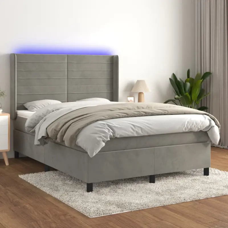 Lichtgrijs materiaal boxspring met schuim vulling voor een rustgevende slaap - Lichtgrijs / 140 x 190 cm / horizontale