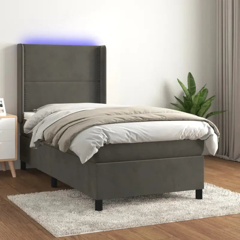 Lichtgrijs materiaal boxspring met schuim vulling voor een rustgevende slaap - Donkergrijs / 80 x 200 cm / Effen