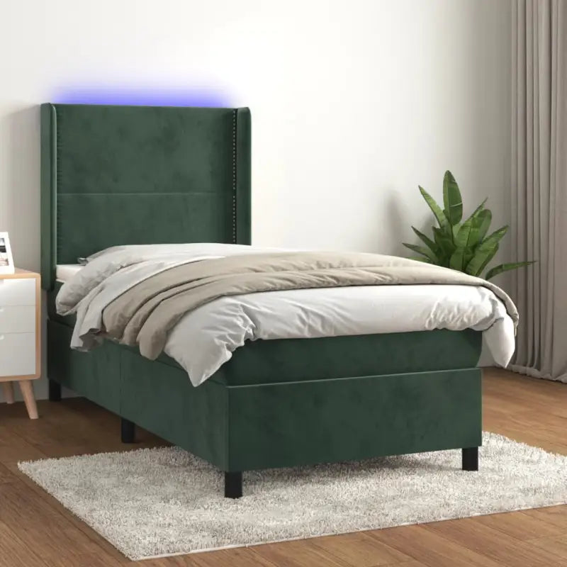 Lichtgrijs materiaal boxspring met schuim vulling voor een rustgevende slaap - Donkergroen / 80 x 200 cm / Effen