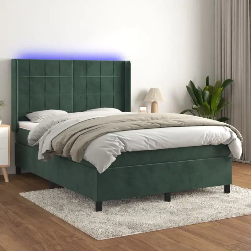 Lichtgrijs materiaal boxspring met schuim vulling voor een rustgevende slaap - Donkergroen / 140 x 200 cm / Blok