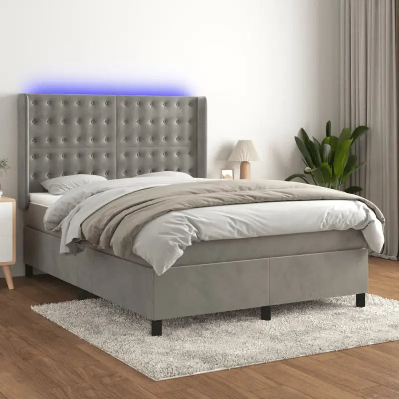 Lichtgrijs materiaal boxspring met schuim vulling voor een rustgevende slaap - Lichtgrijs / 140 x 200 cm / knoppwn