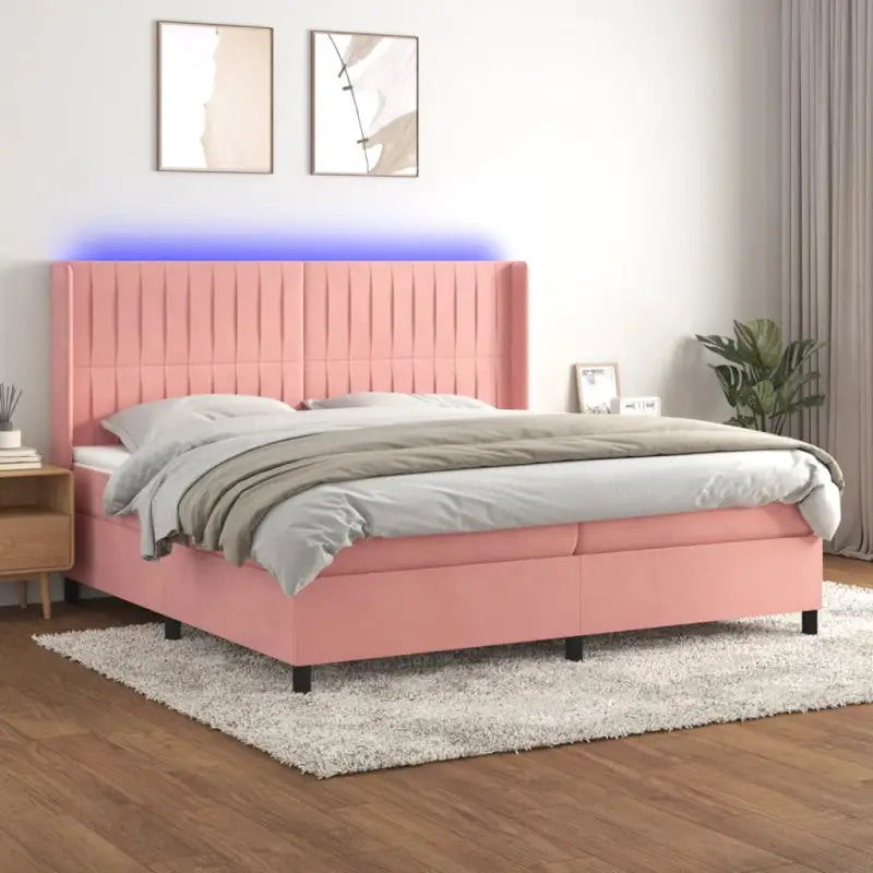 Lichtgrijs materiaal boxspring met schuim vulling voor een rustgevende slaap - Roze / 200 x 200 cm / Verticale strepen