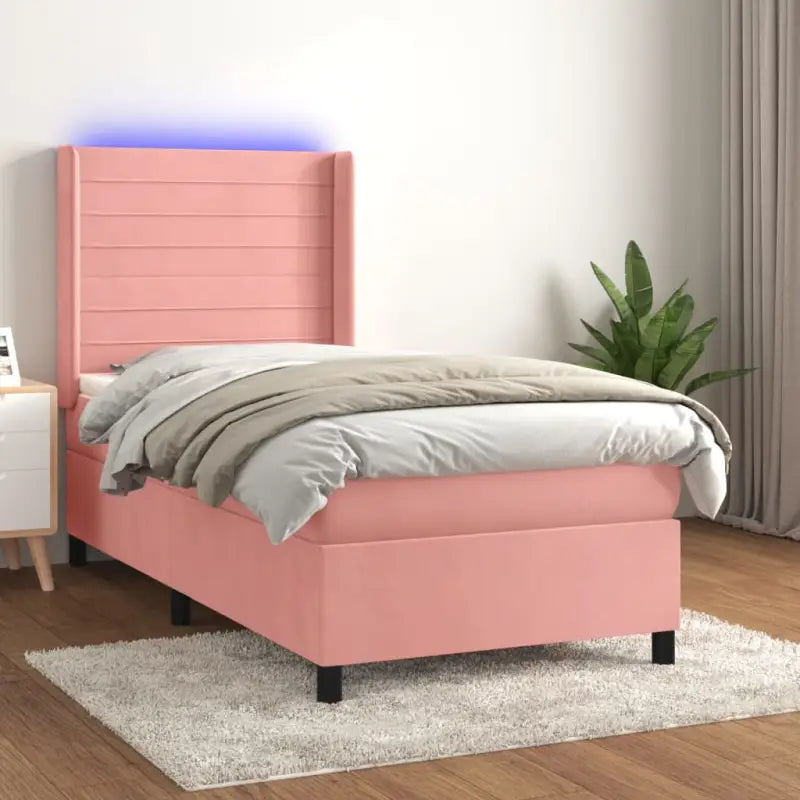 Lichtgrijs materiaal boxspring met schuim vulling voor een rustgevende slaap - Roze / 100 x 200 cm / horizontale