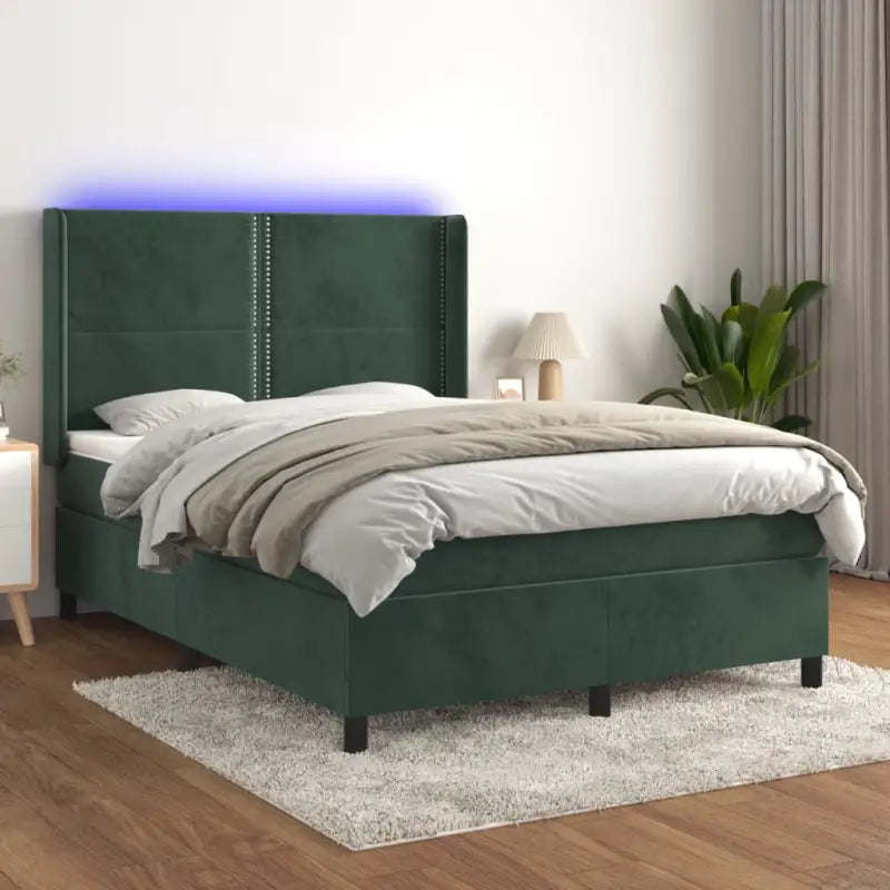 Lichtgrijs materiaal boxspring met schuim vulling voor een rustgevende slaap - Donkergroen / 140 x 190 cm / Effen