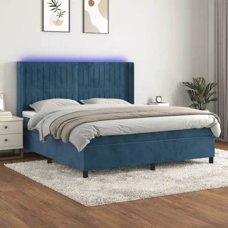 Lichtgrijs materiaal boxspring met schuim vulling voor een rustgevende slaap - Donkerblauw / 180 x 200 cm / Verticale