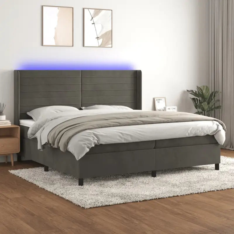 Lichtgrijs materiaal boxspring met schuim vulling voor een rustgevende slaap - Donkergrijs / 200 x 200 cm / horizontale