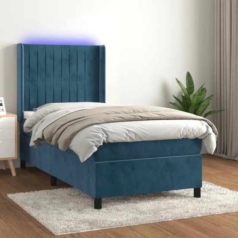 Lichtgrijs materiaal boxspring met schuim vulling voor een rustgevende slaap - Donkerblauw / 90 x 190 cm / Verticale