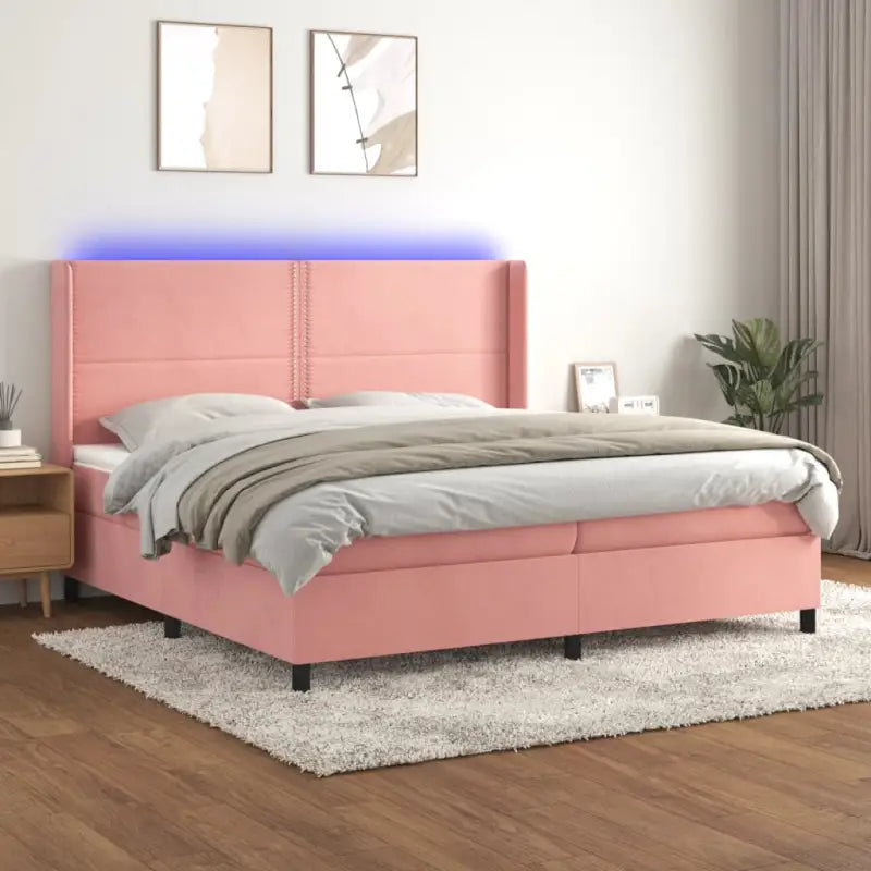 Lichtgrijs materiaal boxspring met schuim vulling voor een rustgevende slaap - Roze / 200 x 200 cm / Effen met spijkers