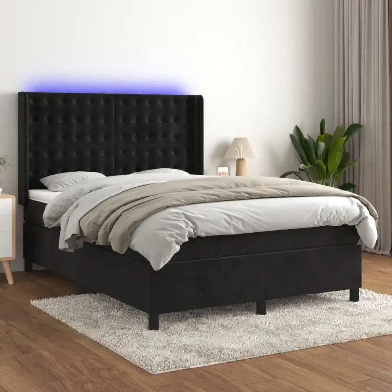Lichtgrijs materiaal boxspring met schuim vulling voor een rustgevende slaap - Zwart / 140 x 200 cm / knoppwn - Bedden