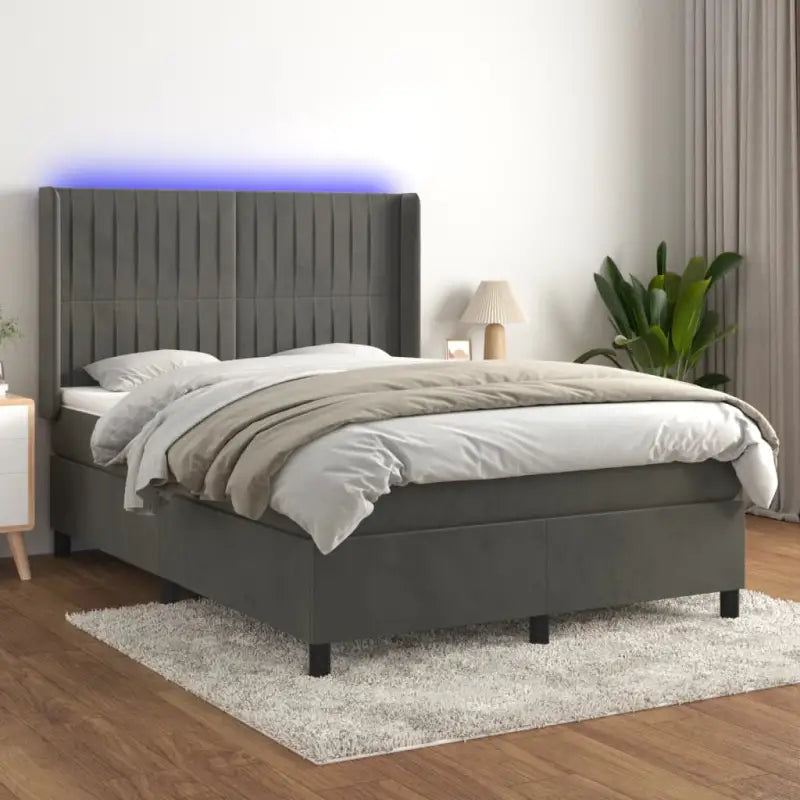 Lichtgrijs materiaal boxspring met schuim vulling voor een rustgevende slaap - Donkergrijs / 140 x 200 cm / Verticale