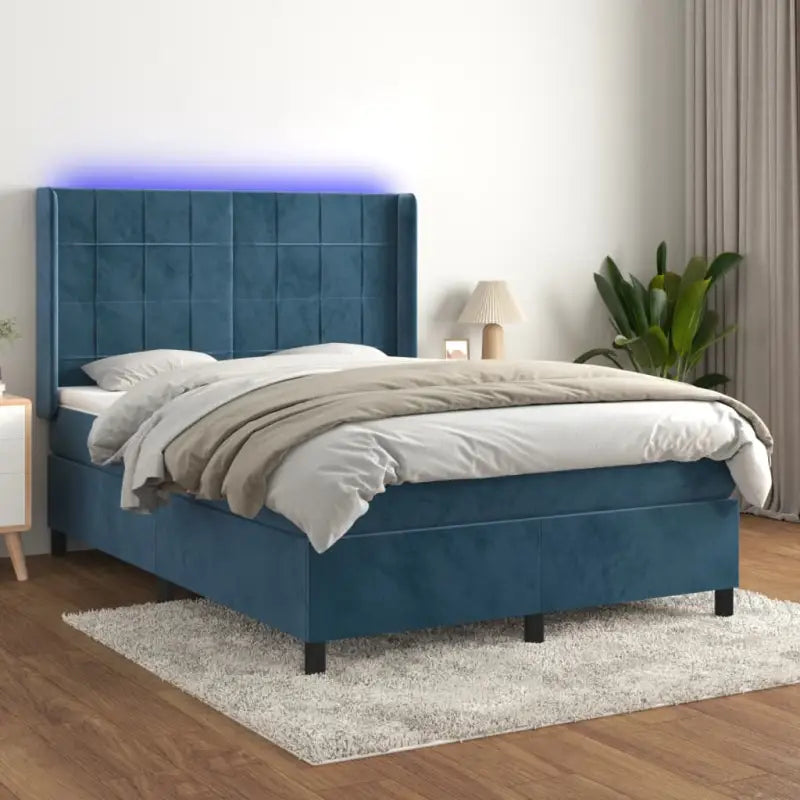 Lichtgrijs materiaal boxspring met schuim vulling voor een rustgevende slaap - Donkerblauw / 140 x 190 cm / Blok
